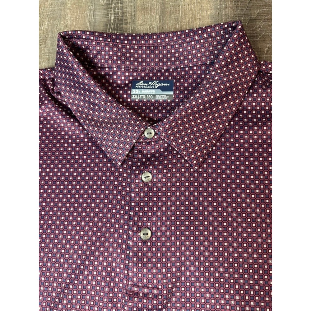 Ben Hogan Performance Mens 3XL Golf Polo Shirt Burgundy Geometric Print Stretch